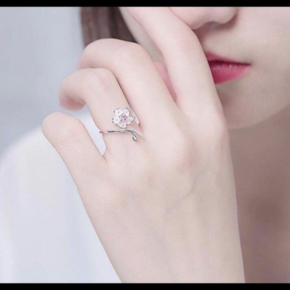 Sterling Silver Cherry Blossom Adjustable Ring 925 - Picture 3 of 4